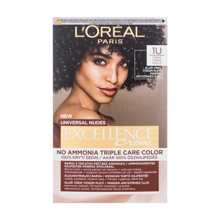L&#039;Oréal Paris Excellence Creme Triple Protection No Ammonia Βαφή μαλλιών για γυναίκες 48 ml Απόχρωση 1U Black ελλατωματική συσκευασία