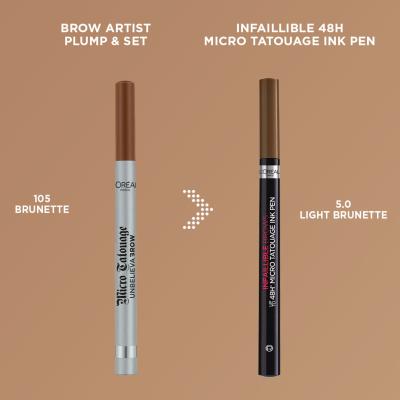 L&#039;Oréal Paris Infaillible Brows 48H Micro Tatouage Ink Pen Μολύβι για τα φρύδια για γυναίκες 1 gr Απόχρωση 5.0 Light Brunette
