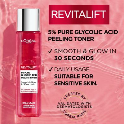 L&#039;Oréal Paris Revitalift 5% Pure Glycolic Acid Peeling Toner Λοσιόν προσώπου για γυναίκες 180 ml