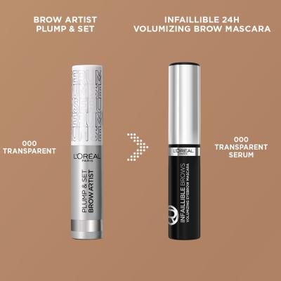 L&#039;Oréal Paris Infaillible Brows Volumizing Eyebrow Mascara Μάσκαρα φρυδιών για γυναίκες 4,4 ml Απόχρωση 000 Transparent Serum