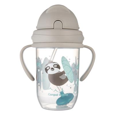 Canpol babies Exotic Animals Non-Spill Expert Cup With Weighted Straw Grey Ποτήρι για παιδιά 270 ml