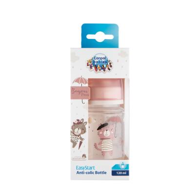 Canpol babies Bonjour Paris Easy Start Anti-Colic Bottle Pink 0m+ Μπιμπερό για παιδιά 120 ml