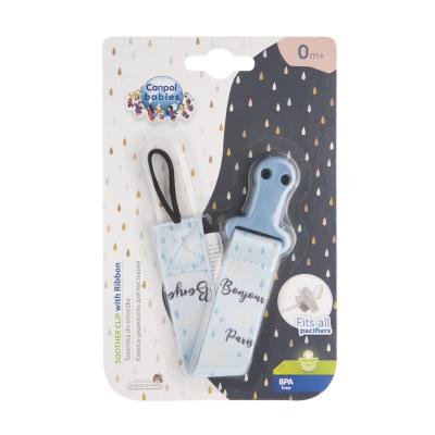 Canpol babies Bonjour Paris Soother Clip With Ribbon Blue Κλιπ πιπίλας για παιδιά 1 τεμ