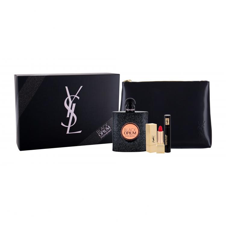 Yves Saint Laurent Black Opium Σετ δώρου για γυναίκες EDP 90 ml + κραγιόν Rouge Pur Couture no.1 1,6 g + μάσκαρα Mascara Volume Faux Cils no. 1 2 ml + τσάντα καλλυντικών