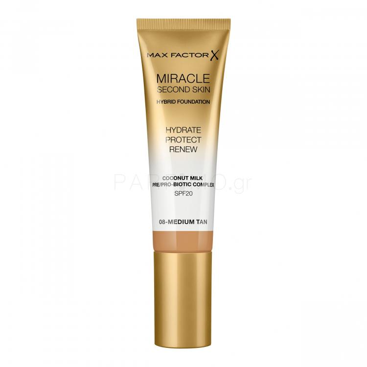 Max Factor Miracle Second Skin SPF20 Make up για γυναίκες 30 ml Απόχρωση 08 Medium Tan