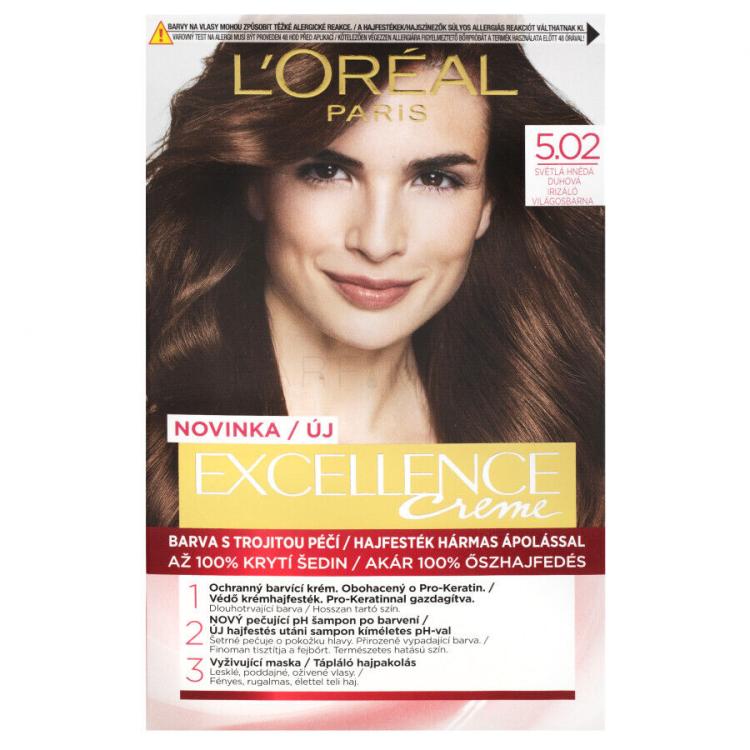 L&#039;Oréal Paris Excellence Creme Triple Protection Βαφή μαλλιών για γυναίκες 48 ml Απόχρωση 5,02 Light Brown