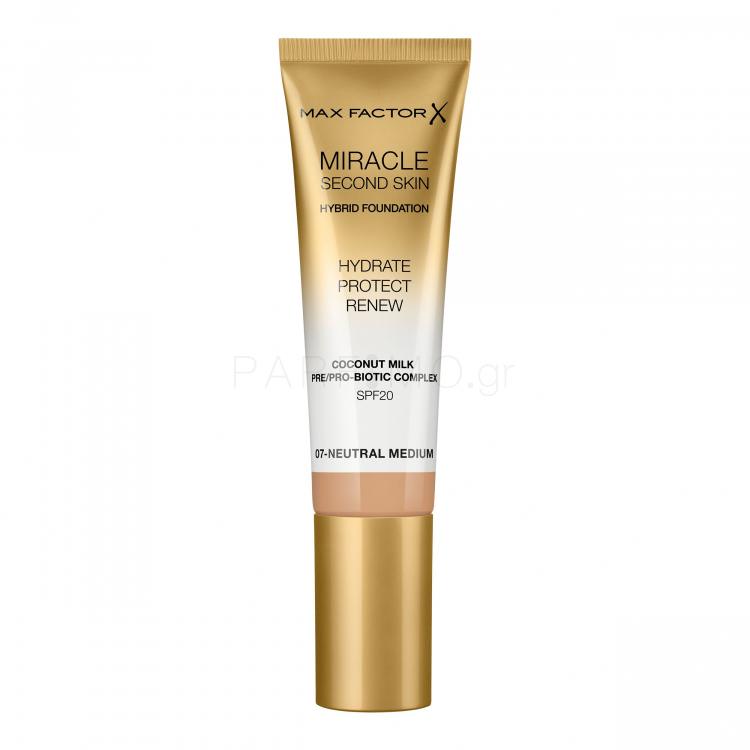 Max Factor Miracle Second Skin SPF20 Make up για γυναίκες 30 ml Απόχρωση 07 Neutral Medium