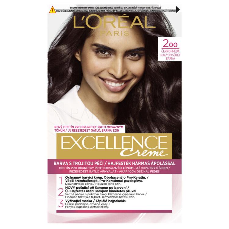 L&#039;Oréal Paris Excellence Creme Triple Protection Βαφή μαλλιών για γυναίκες 48 ml Απόχρωση 200 Black-Brown