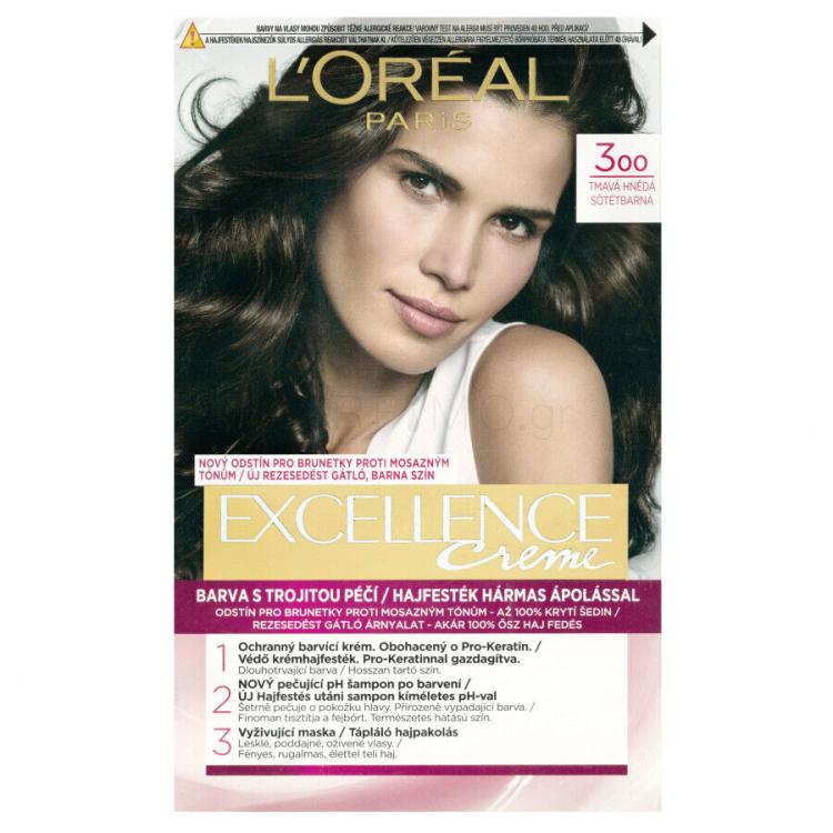 L&#039;Oréal Paris Excellence Creme Triple Protection Βαφή μαλλιών για γυναίκες 48 ml Απόχρωση 300 Dark Brown
