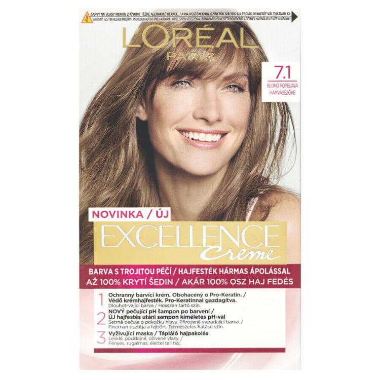 L&#039;Oréal Paris Excellence Creme Triple Protection Βαφή μαλλιών για γυναίκες 48 ml Απόχρωση 7,1 Natural Ash Blonde