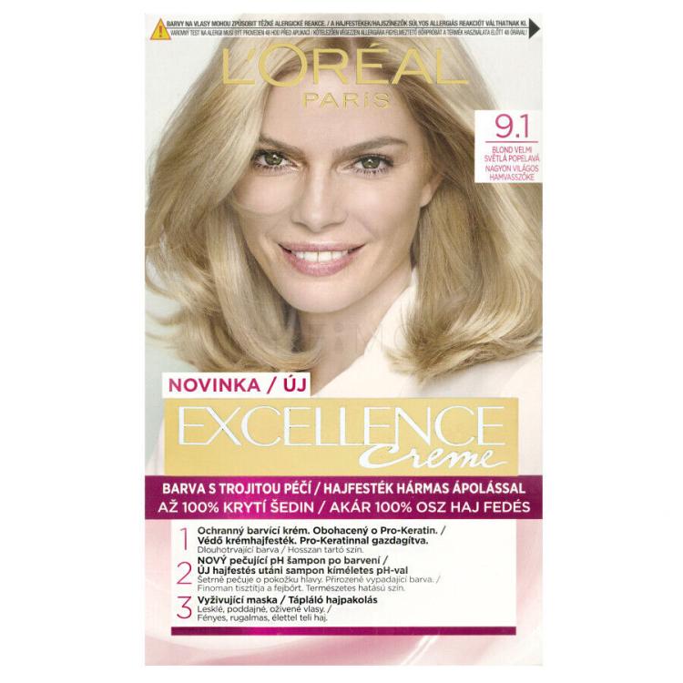 L&#039;Oréal Paris Excellence Creme Triple Protection Βαφή μαλλιών για γυναίκες 48 ml Απόχρωση 9,1 Natural Light Ash Blonde