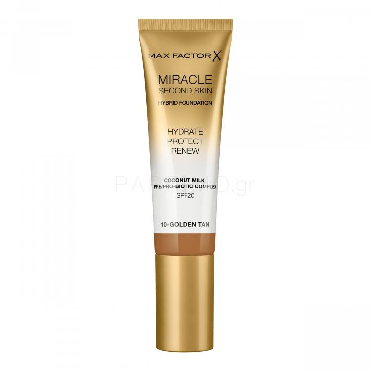 Max Factor Miracle Second Skin SPF20 Make up για γυναίκες 30 ml Απόχρωση 10 Golden Tan