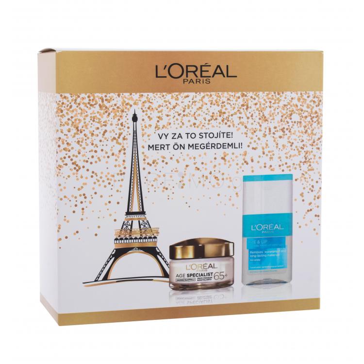 L&#039;Oréal Paris Age Specialist 65+ Σετ δώρου κρέμα ημέρας προσώπου Age Specialist 65+ 50 ml + προϊόν καθαρισμού μακιγιάζ Eye &amp; Lip Express Make-Up Remover 125 ml
