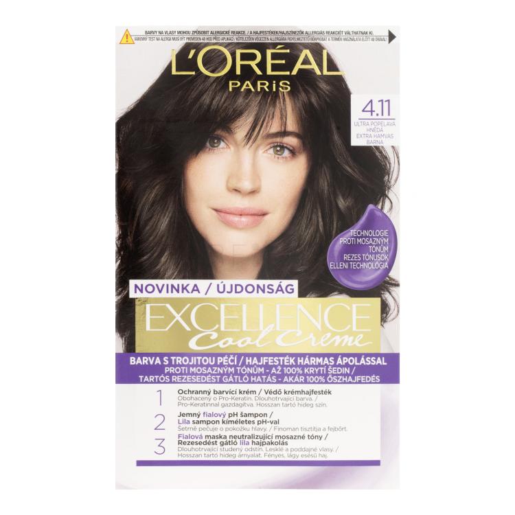 L&#039;Oréal Paris Excellence Cool Creme Βαφή μαλλιών για γυναίκες 48 ml Απόχρωση 4,11 Ultra Ash Brown