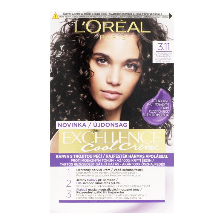 L&#039;Oréal Paris Excellence Cool Creme Βαφή μαλλιών για γυναίκες 48 ml Απόχρωση 3,11 Ultra Ash Dark Brown