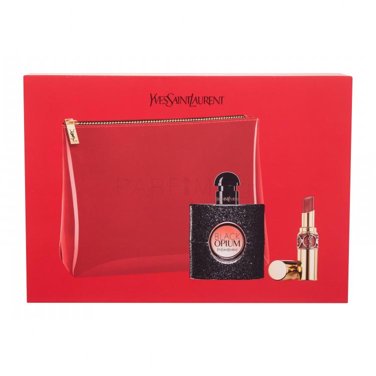 Yves Saint Laurent Black Opium Σετ δώρου για γυναίκες EDP 50 ml + κραγιόν Rouge Volupté Shine 3,2 g No 86 + καλλυντική τσάντα
