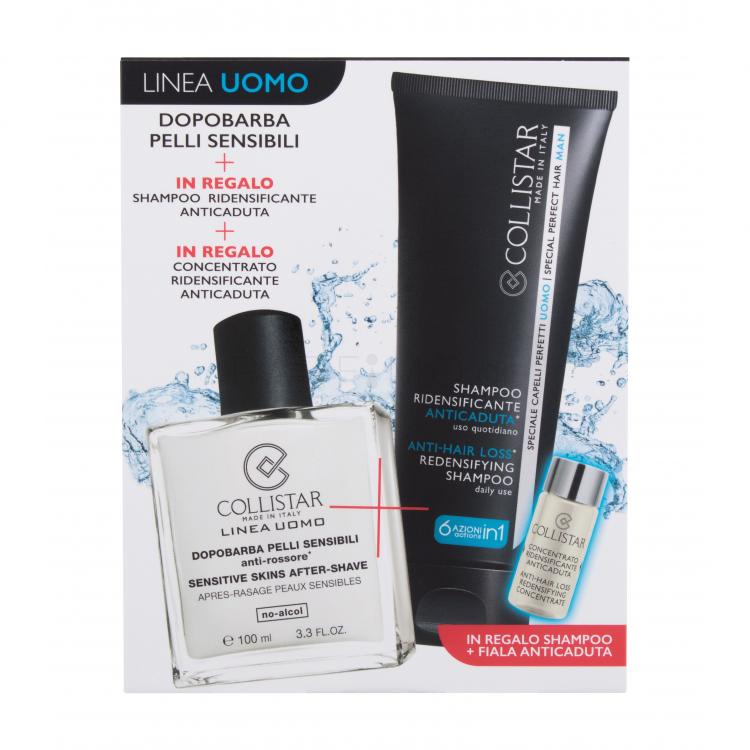 Collistar Uomo Sensitive Skins After-Shave Σετ δώρου Aftershave Linea Uomo Sensitive Skins After-Shave 100 ml +σαμπουάν Anti-Hair Loss Redensifying Shampoo 100 ml + συμπύκνωμα κατά της τριχόπτωσης Anti-Hair Redensifying Concentrate 6 ml