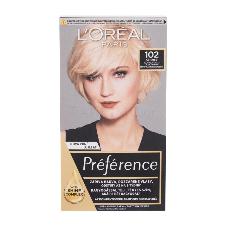 L&#039;Oréal Paris Préférence Féria Βαφή μαλλιών για γυναίκες 60 ml Απόχρωση 102 Iridescent Pearl Blonde ελλατωματική συσκευασία
