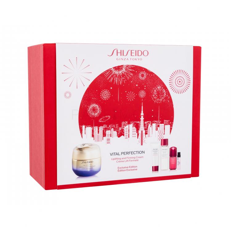 Shiseido Vital Perfection Uplifting and Firming Cream Exclusive Edition Σετ δώρου Κρέμα προσώπου ημέρας Vital Perfection Uplifting and Firming Cream 50 ml + αφρός καθαρισμού προσώπου Clarifying Cleansing Foam 15 ml + ενυδατική λοσιόν Treatment Softener 30 ml + ορός προσώπου Ultimune Power Infusing C