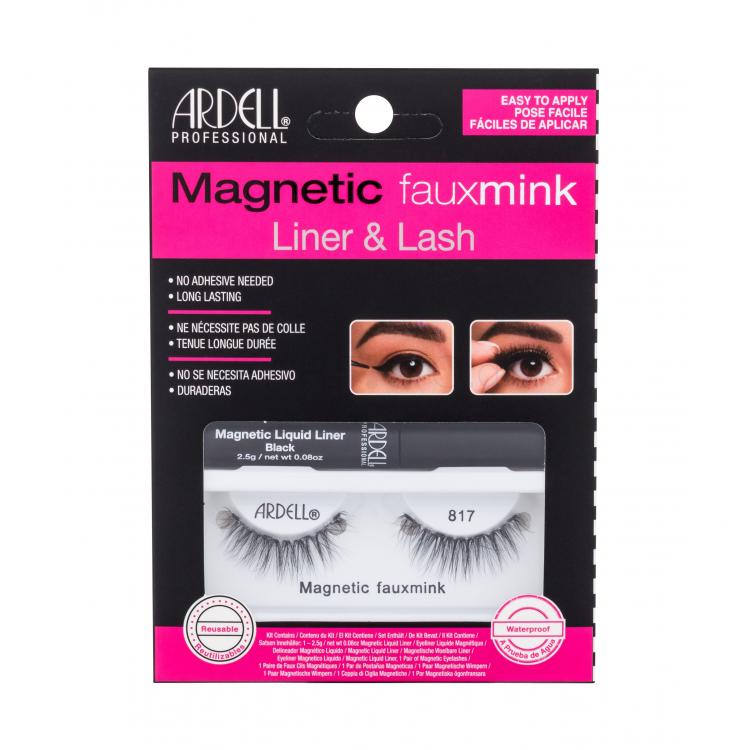 Ardell Magnetic Faux Mink 817 Σετ δώρου Ψεύτικες βλεφαρίδες Magnetic Faux Mink 817 1 τμχ + μαγνητικό eyeliner Magnetic Liquid Liner 2,5 g Black