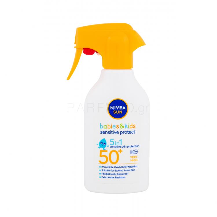 Nivea Sun Babies &amp; Kids Sensitive Protect Spray SPF50+ Αντιηλιακό προϊόν για το σώμα για παιδιά 270 ml
