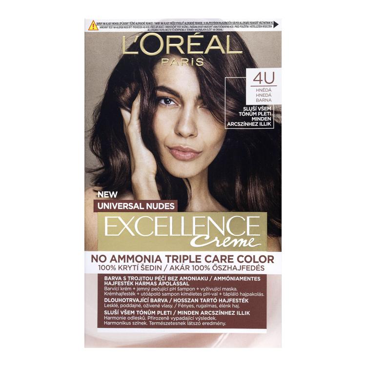 L&#039;Oréal Paris Excellence Creme Triple Protection Βαφή μαλλιών για γυναίκες 48 ml Απόχρωση 4U Brown