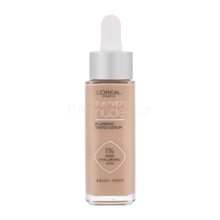 L&#039;Oréal Paris True Match Nude Plumping Tinted Serum Make up για γυναίκες 30 ml Απόχρωση 3-4 Light-Medium