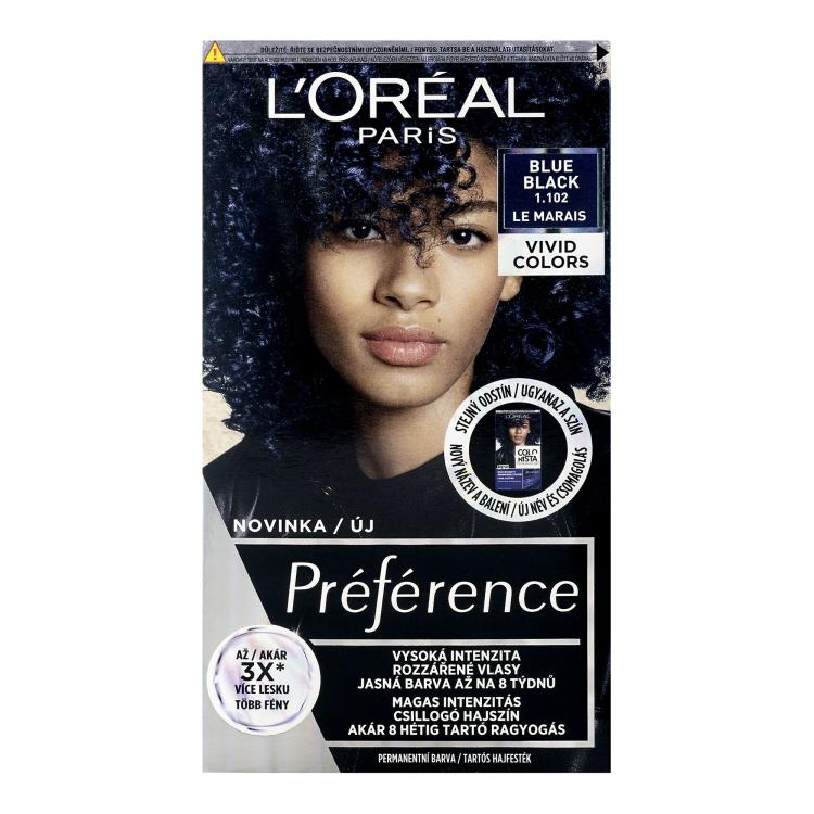 L&#039;Oréal Paris Préférence Vivid Colors Βαφή μαλλιών για γυναίκες 60 ml Απόχρωση 1,102 Blue Black
