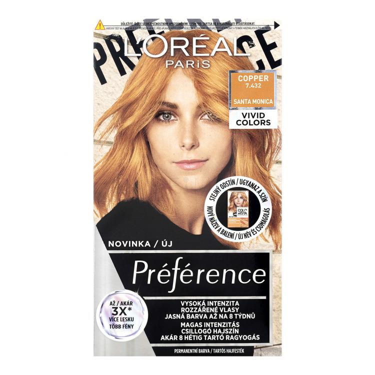 L&#039;Oréal Paris Préférence Vivid Colors Βαφή μαλλιών για γυναίκες 60 ml Απόχρωση 7,432 Copper