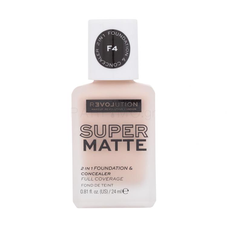 Revolution Relove Super Matte 2 in 1 Foundation &amp; Concealer Make up για γυναίκες 24 ml Απόχρωση F4