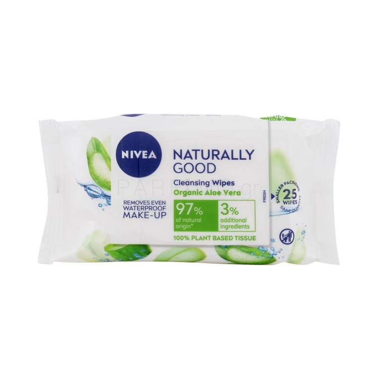 Nivea Naturally Good Organic Aloe Vera Καθαριστικά μαντηλάκια για γυναίκες 25 τεμ
