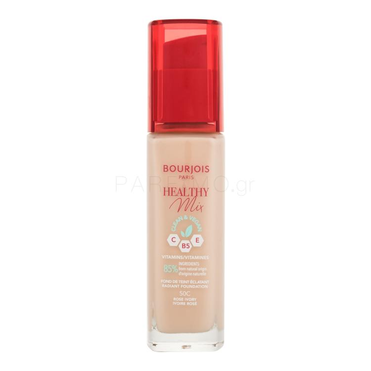 BOURJOIS Paris Healthy Mix Clean &amp; Vegan Radiant Foundation Make up για γυναίκες 30 ml Απόχρωση 50C Rose Ivory
