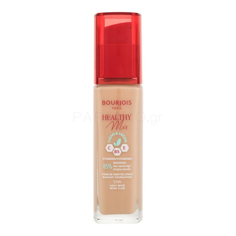 BOURJOIS Paris Healthy Mix Clean &amp; Vegan Radiant Foundation Make up για γυναίκες 30 ml Απόχρωση 53W Light Beige