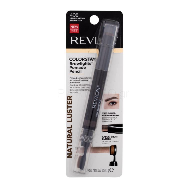 Revlon Colorstay Browlights Pomade Pencil Μολύβι για τα φρύδια για γυναίκες 1,1 gr Απόχρωση 408 Medium Brown
