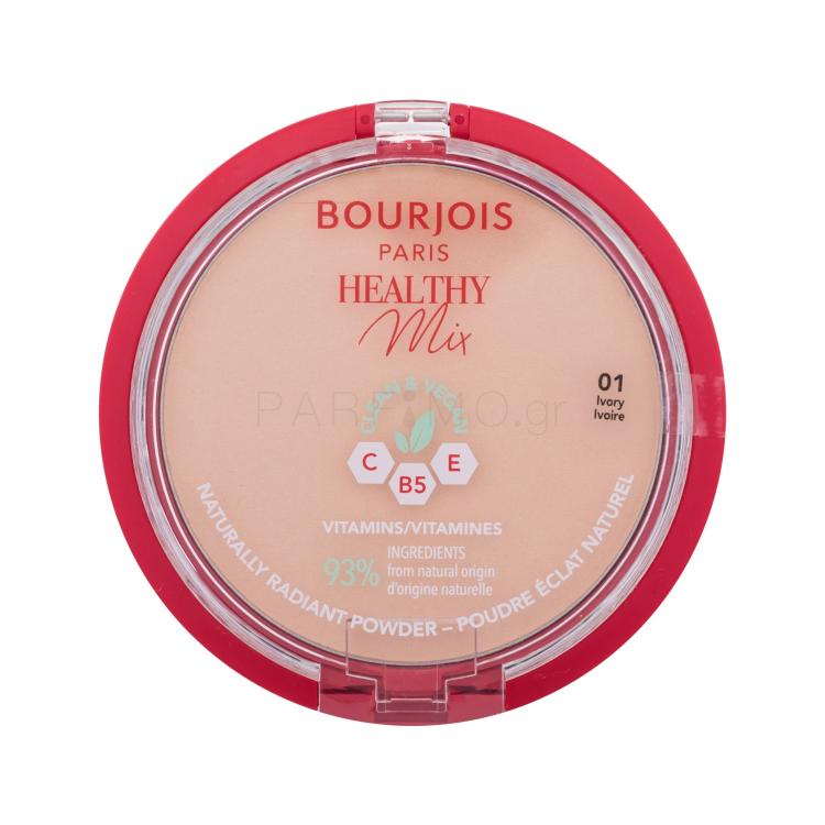 BOURJOIS Paris Healthy Mix Clean &amp; Vegan Naturally Radiant Powder Πούδρα για γυναίκες 10 gr Απόχρωση 01 Ivory