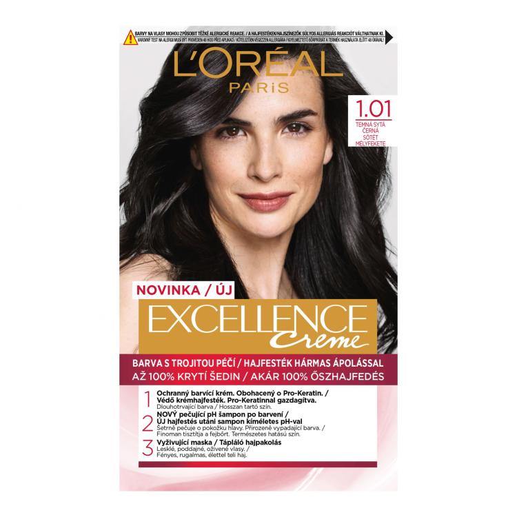 L&#039;Oréal Paris Excellence Creme Triple Protection Βαφή μαλλιών για γυναίκες 48 ml Απόχρωση 1,01 Dark Deep Black