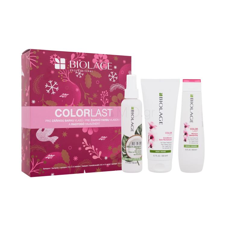 Biolage Color Last Σετ δώρου σαμπουάν Color Last Shampoo 250 ml + μαλακτικό Color Last Conditioner 200 ml + σπρέι μαλλιών All-In-One Coconut Infusion 150 ml