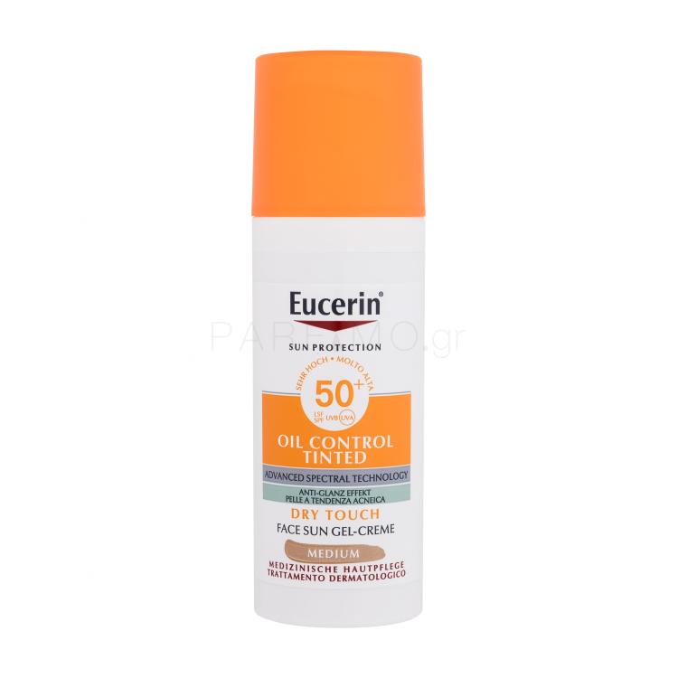 Eucerin Sun Oil Control Tinted Dry Touch Sun Gel-Cream SPF50+ Αντιηλιακό προϊόν προσώπου 50 ml Απόχρωση Medium