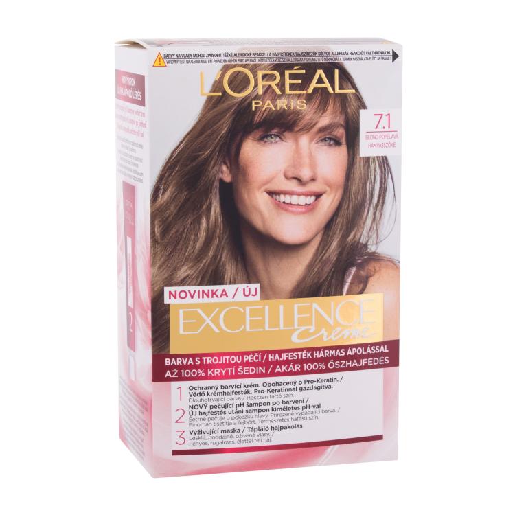 L&#039;Oréal Paris Excellence Creme Triple Protection Βαφή μαλλιών για γυναίκες 48 ml Απόχρωση 7,1 Natural Ash Blonde ελλατωματική συσκευασία