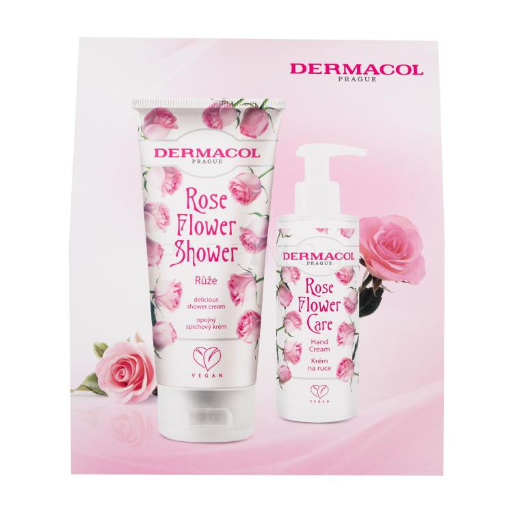 Dermacol Rose Flower Σετ δώρου Κρέμα ντους με άνθη τριαντάφυλλου 200 ml + Κρέμα χεριών με άνθη τριαντάφυλλου 150 ml