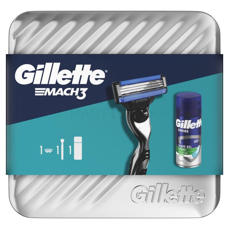 Gillette Mach3 Σετ δώρου ξυριστική μηχανή 1 τεμ + τζελ ξυρίσματος Soothing With Aloe Vera Sensitive 75 ml + μεταλλικό κουτί
