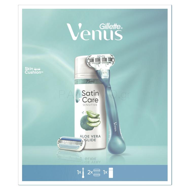 Gillette Venus Σετ δώρου ξυριστική μηχανή Venus Smooth 1 τεμ + ανταλλακτικές λεπίδες 1 τεμ + τζελ ξυρίσματος Satin Care Sensitive Aloe Vera 75 ml