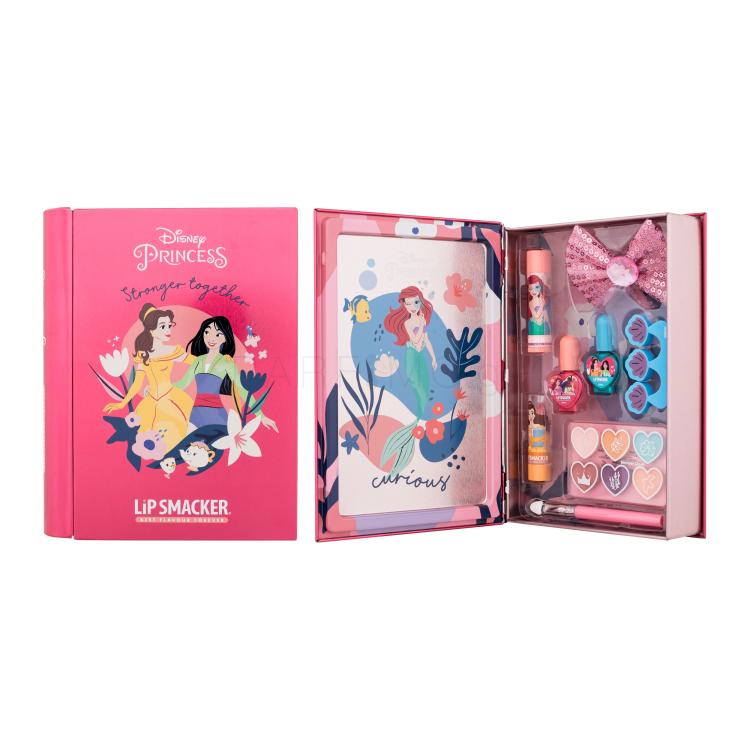 Lip Smacker Disney Princess Magic Book Tin Σετ δώρου βάλσαμο χειλιών 3,4 g + κρέμα λάμψης 6 x 0,25 g + βερνίκι νυχιών 2 x 4,25 ml + κραγιόν 1,25 g + απλικατέρ + κλιπ μαλλιών + διαχωριστικό δαχτύλων + μεταλλικό κουτί