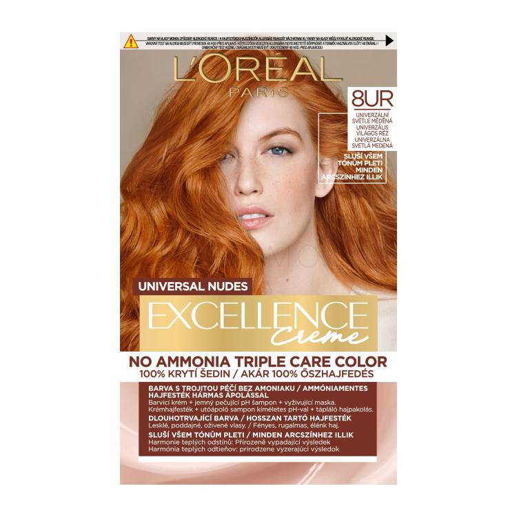 L&#039;Oréal Paris Excellence Creme Triple Protection Βαφή μαλλιών για γυναίκες 48 ml Απόχρωση 8UR Universal Light Copper