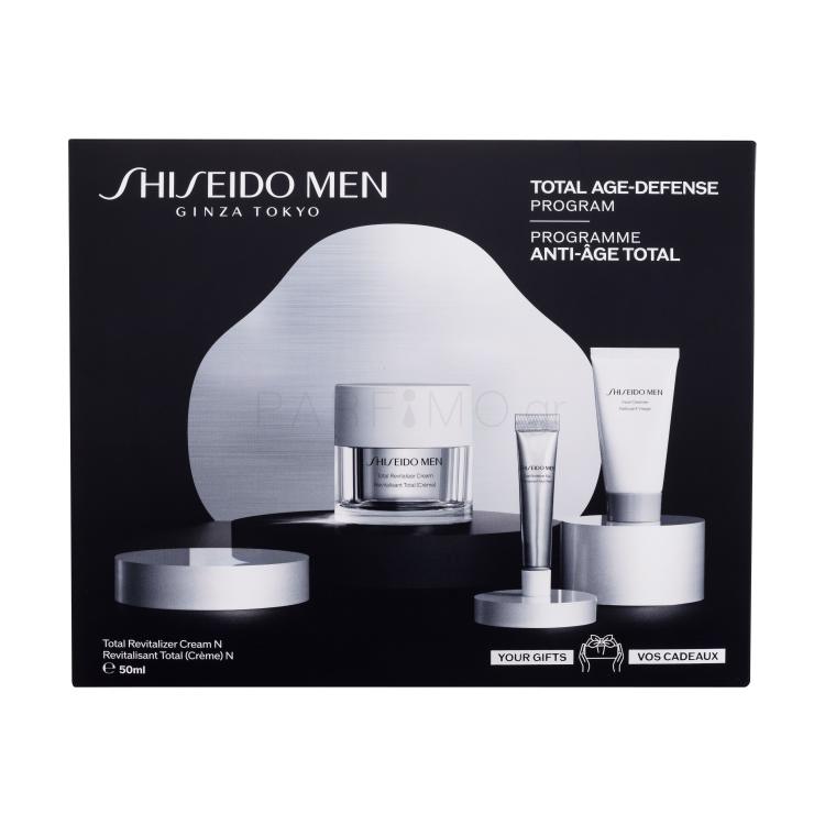 Shiseido MEN Total Revitalizer Cream Total Age-Defense Program Σετ δώρου κρέμα προσώπου ημέρας MEN Total Revitalizer Day Cream 50 ml + κρέμα καθαρισμού προσώπου MEN Face Cleanser 30 ml +  κρέμα ματιών Total Revitalizer Eye Cream 5 ml