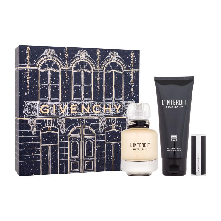 Givenchy L&#039;Interdit Σετ δώρου EDP 50 ml + λοσιόν σώματος 75 ml + κραγιόν Le Rouge Interdit Intense Silk 1,5 g 333
