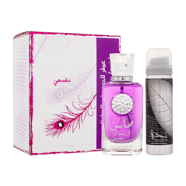 Lattafa Mahasin Crystal Violet Σετ δώρου EDP 100 ml + αποσμητικό 75 ml