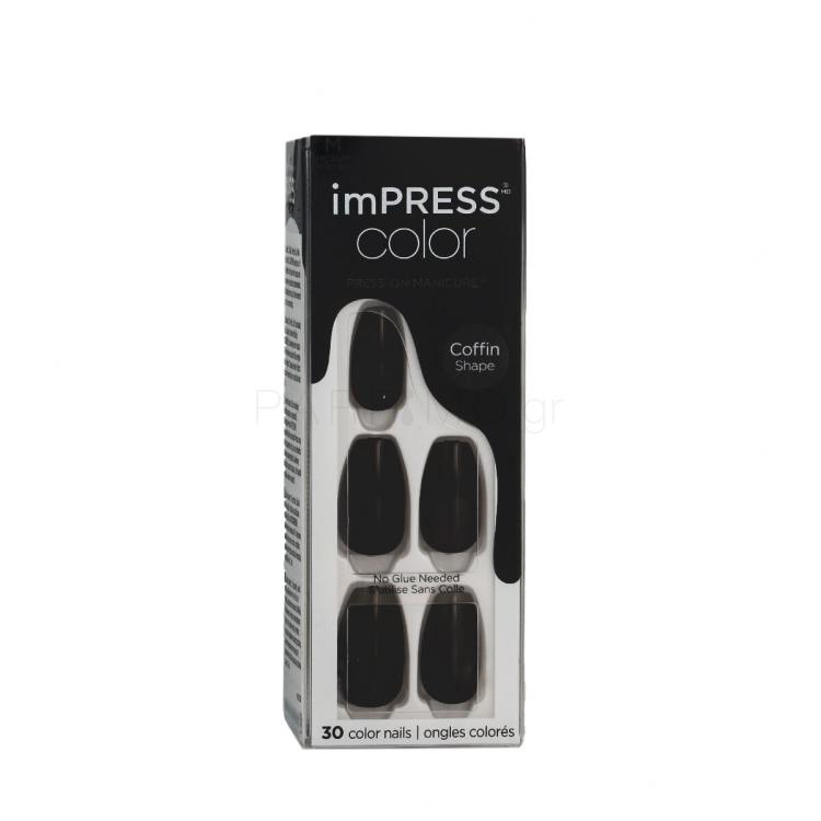 Kiss imPRESS Color Coffin Shape Τεχνητά νύχια για γυναίκες Απόχρωση 512 All Black Σετ
