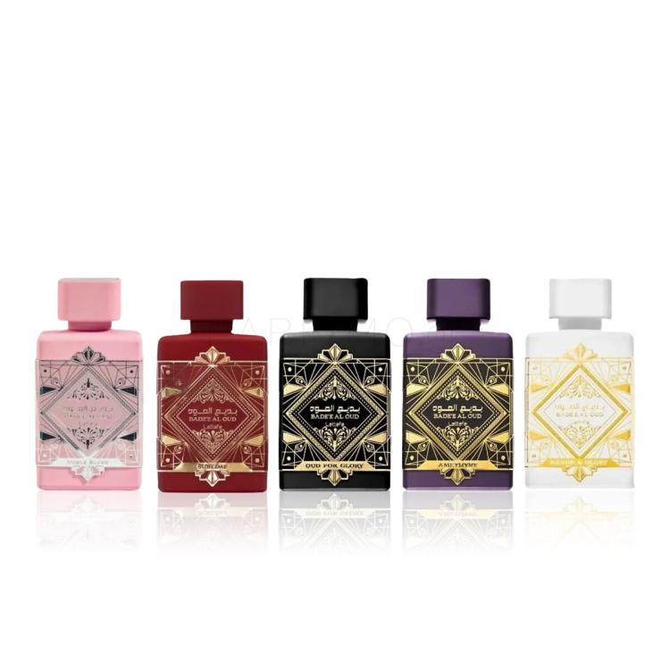 Lattafa Bade'e Al Oud Collection Σετ δώρου EDP Bade'e Al Oud Oud For Glory 5 ml + EDP Bade'e Al Oud Amethyst 5 ml + EDP Bade'e Al Oud Honor &amp; Glory 5 ml + EDP Bade'e Al Oud Sublime 5 ml + EDP Bade'e Al Noble Blush 5 ml