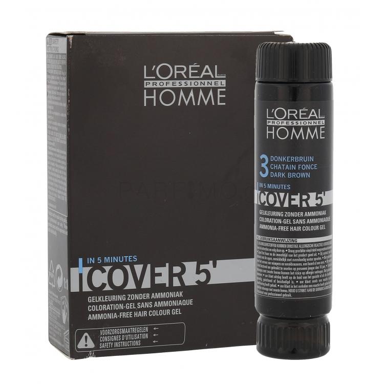 L&#039;Oréal Professionnel Homme Cover 5´ Βαφή μαλλιών για άνδρες 3x50 ml Απόχρωση 3 Dark Brown